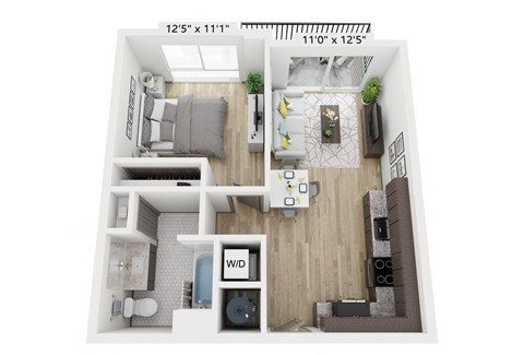 a floor plan of a 1 bedroom apartment